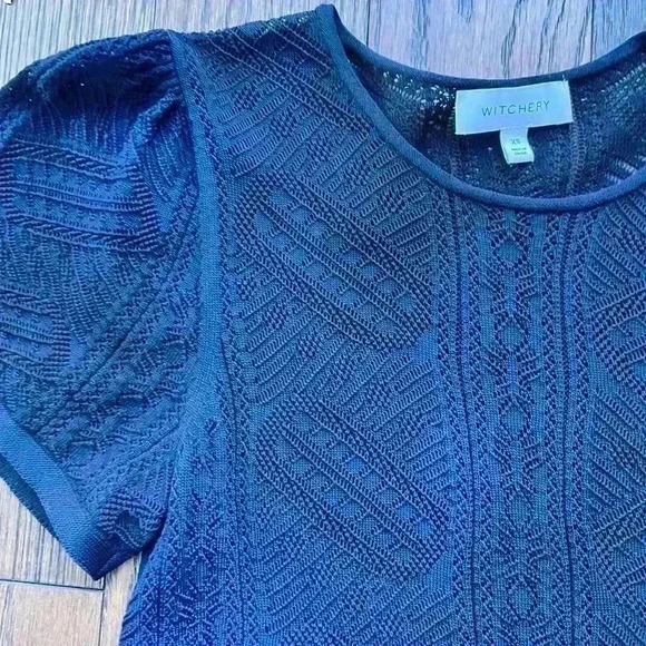 Witchery Women’s Navy Blue Garden Girl Preppy Prep Sheer Puff Sleeve Top Small - Picture 5 of 14